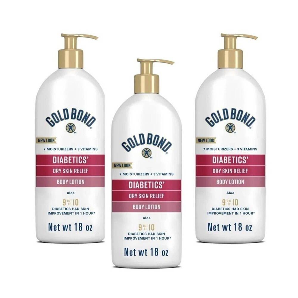 3PK Gold Bond Diabetics Dry Skin Relief Body Lotion W/ Aloe ~ 18 OZ EACH ~ NEW